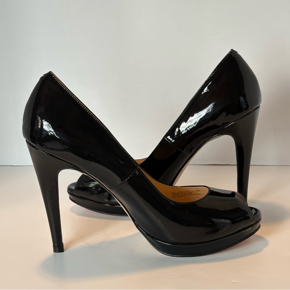 Cole Haan Nike Air Black Patent Leather Peep Toe High Heel Pumps Size 10B - Picture 1 of 13